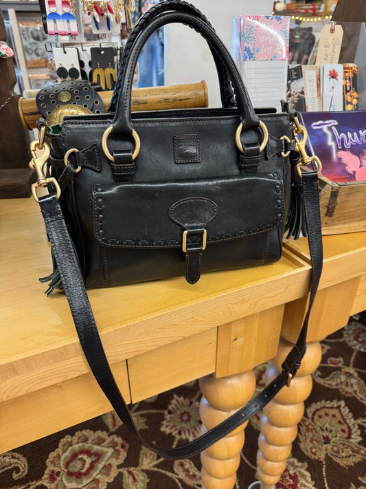 LK - Dooney & Bourke Vintage Florentine Medium Leather Tote/Crossbody Satchel | Black