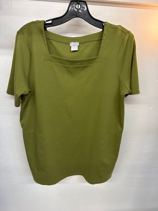 Chicos Hreen Square Nexk Top with Pockets | size 1, med
