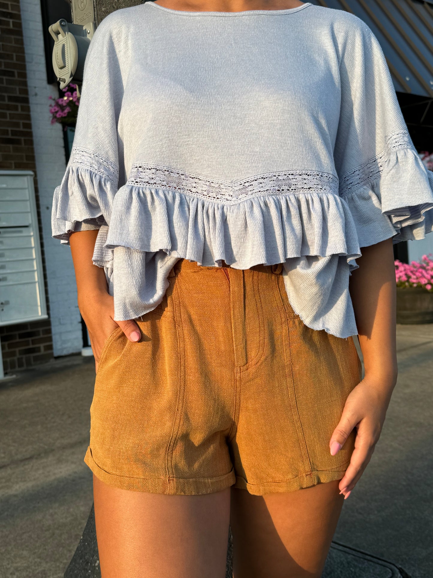 Coastal Drift Linen Shorts | Rust