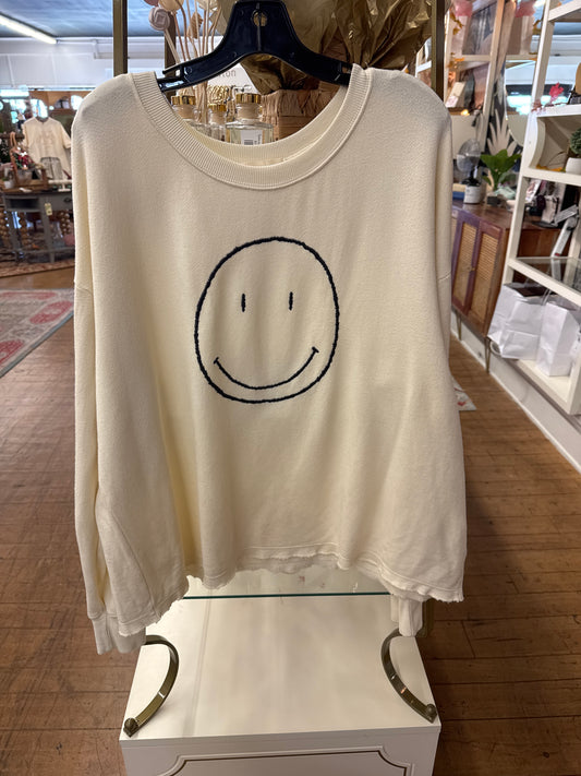 KC - Cream Smiley Sweatshirt, oversized | med