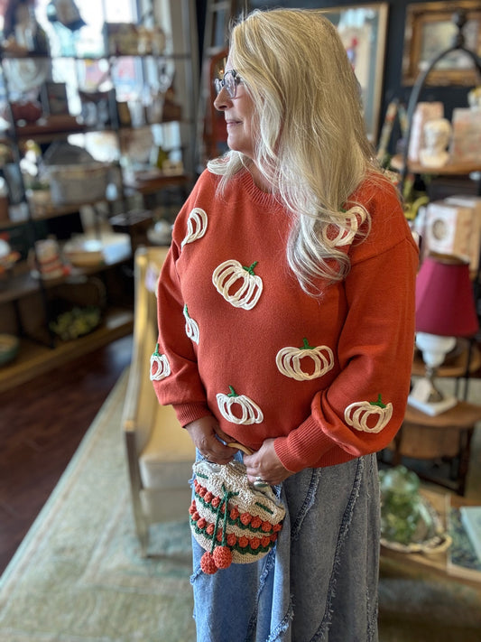 Pumpkin Patch Balloon Sleeve Sweater | RUST