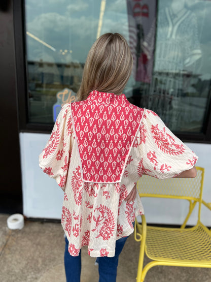 Crimson Bloom Blouse