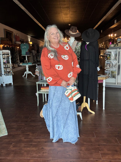 Pumpkin Patch Balloon Sleeve Sweater | RUST