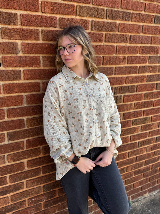 Ivory Gauze Floral Shirt