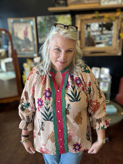 Rosalind Scallop Blouse | Tan