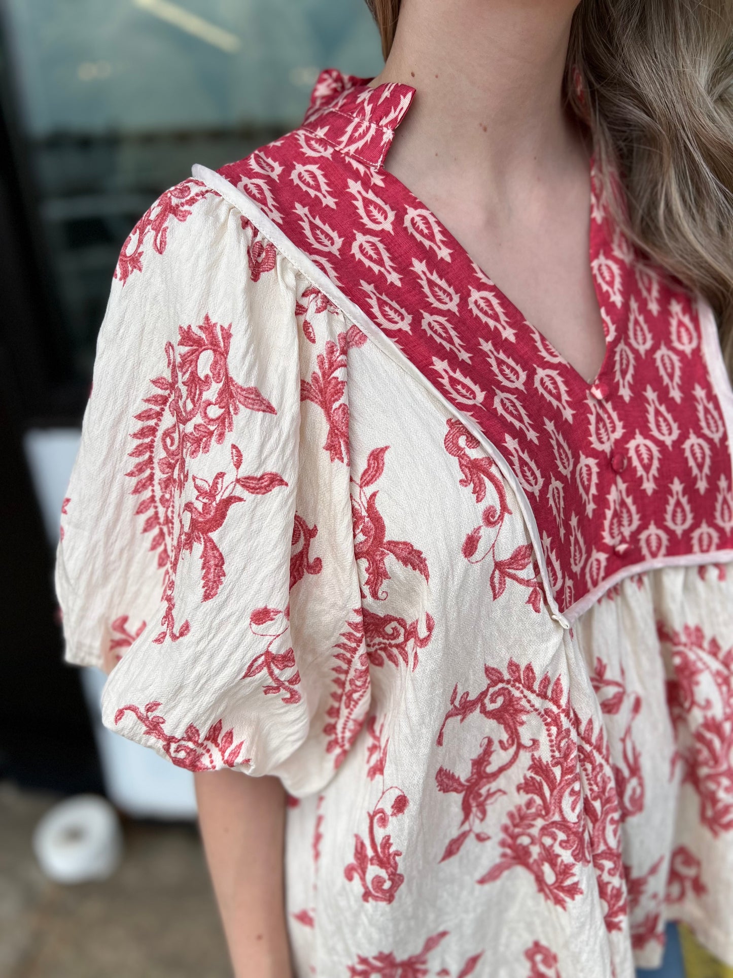 Crimson Bloom Blouse