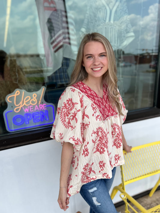 Crimson Bloom Blouse