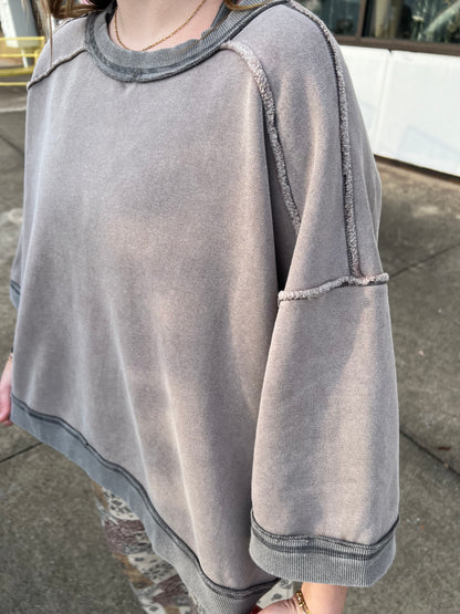 Distressed 3/4 Sleeve Pullover
