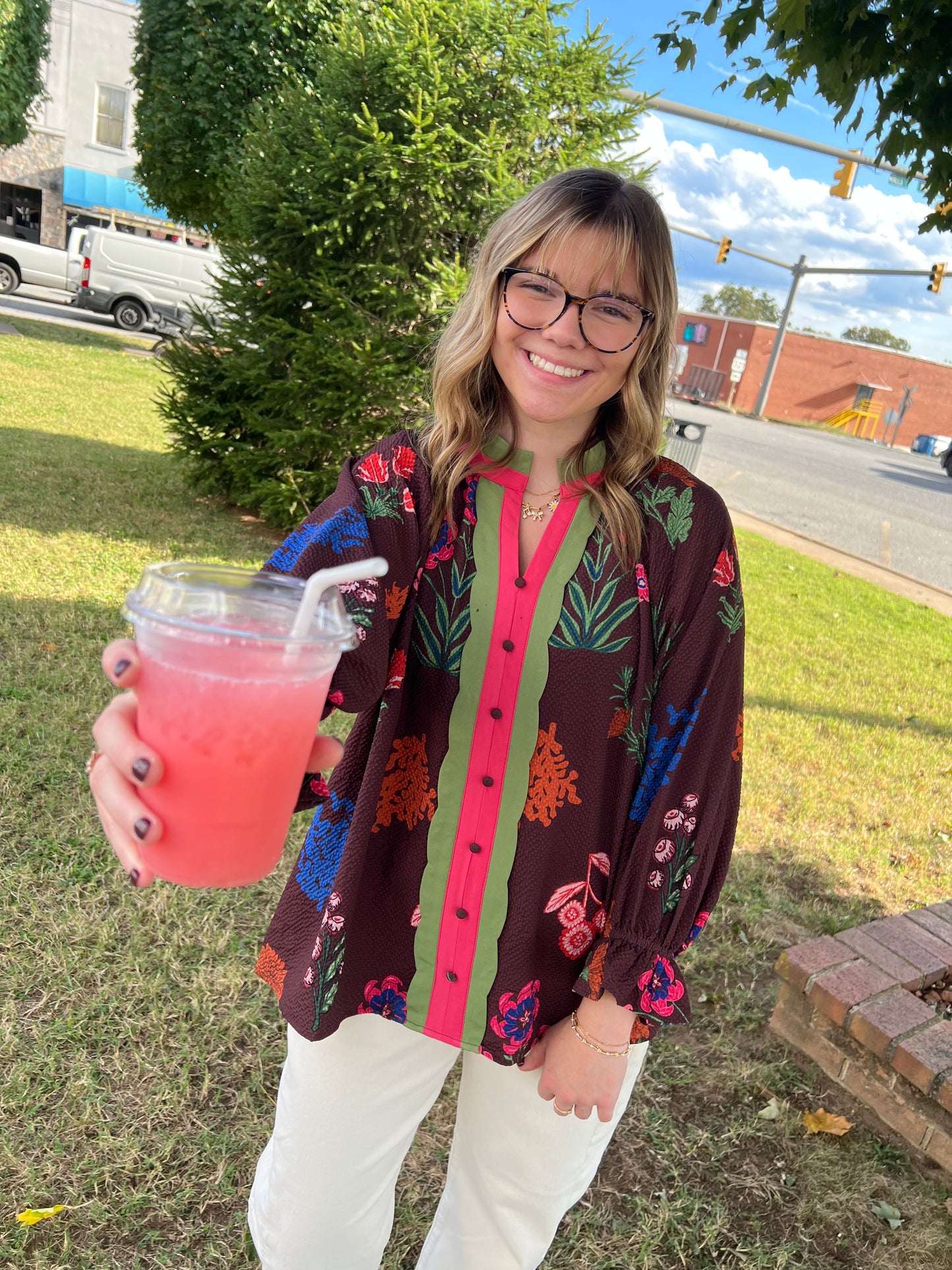Rosalind Scallop Blouse | Red Brown Mix