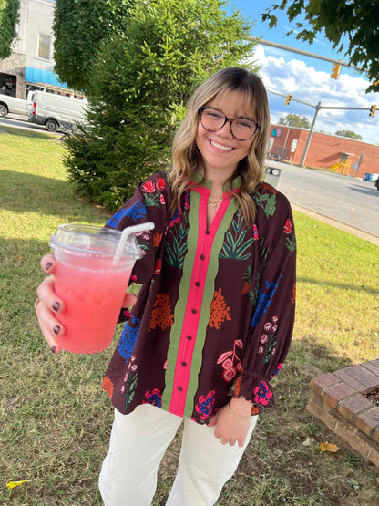 Rosalind Scallop Blouse | Red Brown Mix