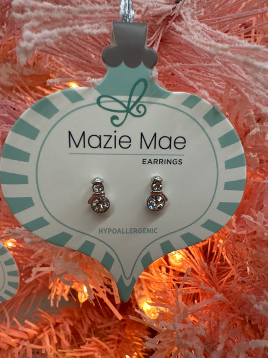 Silver CZ Snowman Stud Earrings