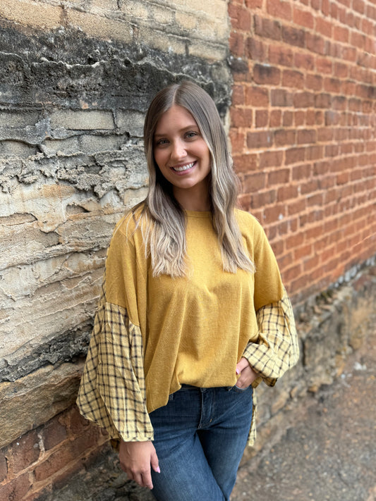 Lexi Plaid Bubble Sleeve Top