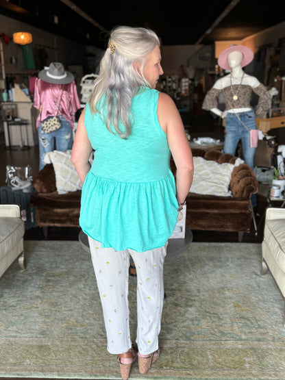 Summer Daze Sleeveless Ruffle Tank | Aqua