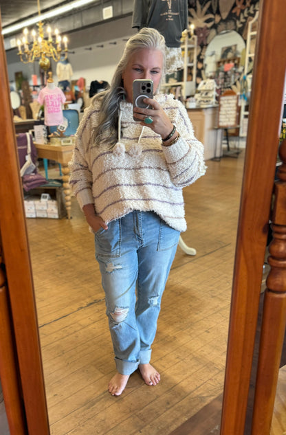 Ivory Cloud Striped Hoodie