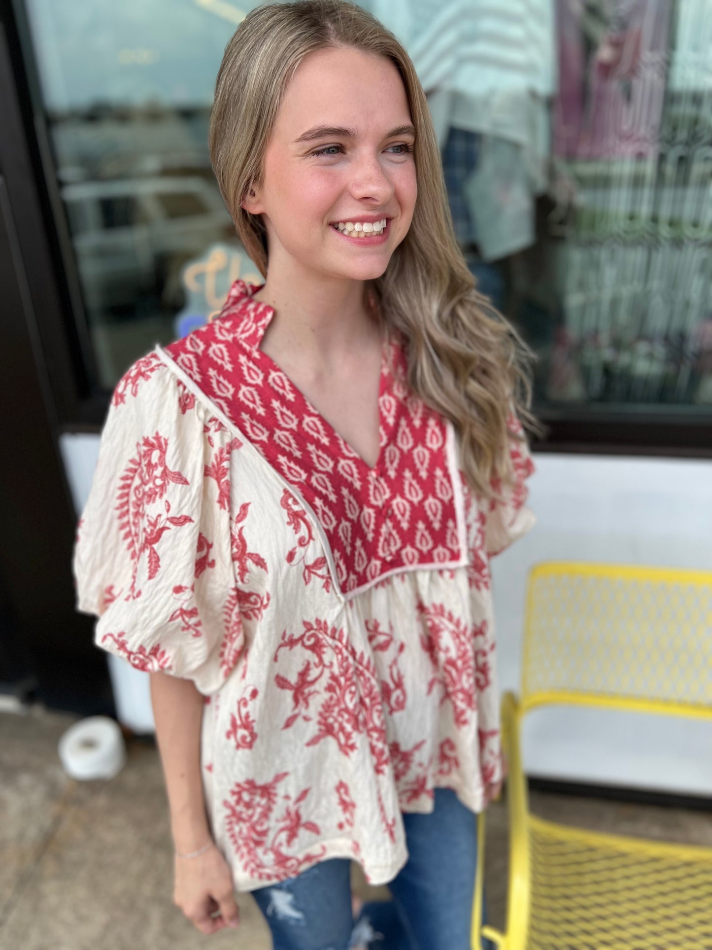 Crimson Bloom Blouse
