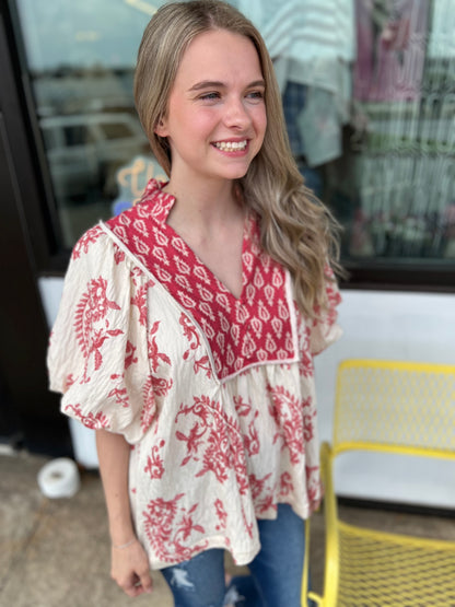 Crimson Bloom Blouse