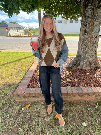 Colette Argyle Denim Sleeve Sweater