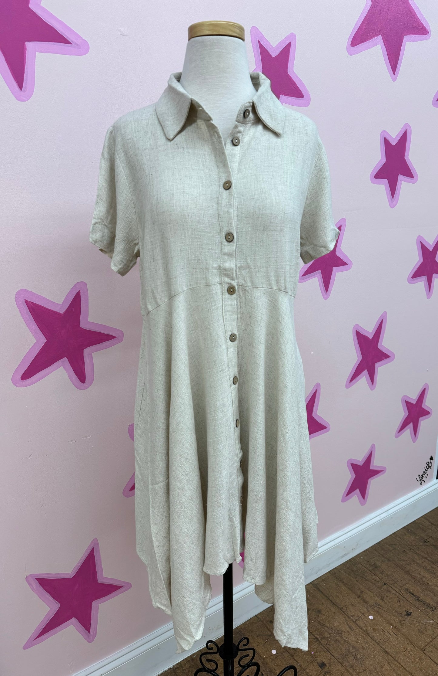 Linen Breeze Button Down Dress | Oatmeal