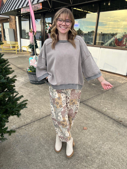 Distressed 3/4 Sleeve Pullover