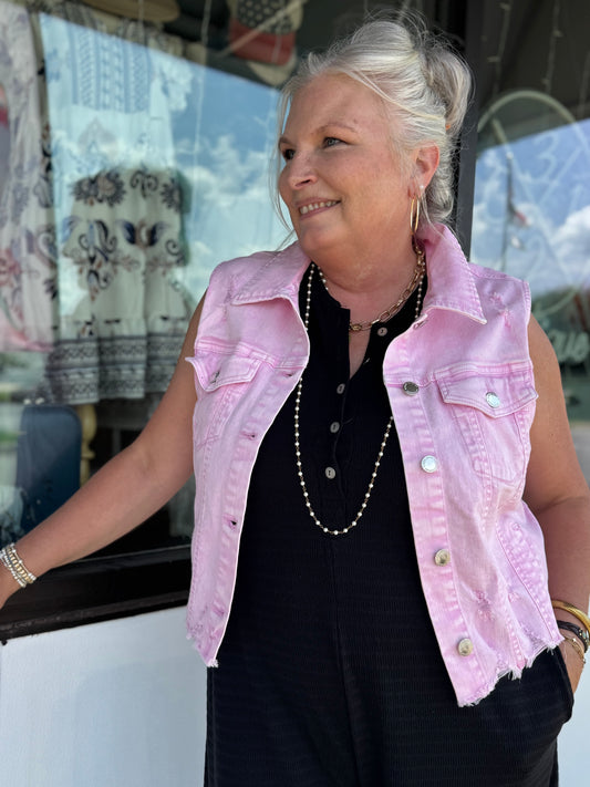 Daphne Denim Vest | Acid Pink