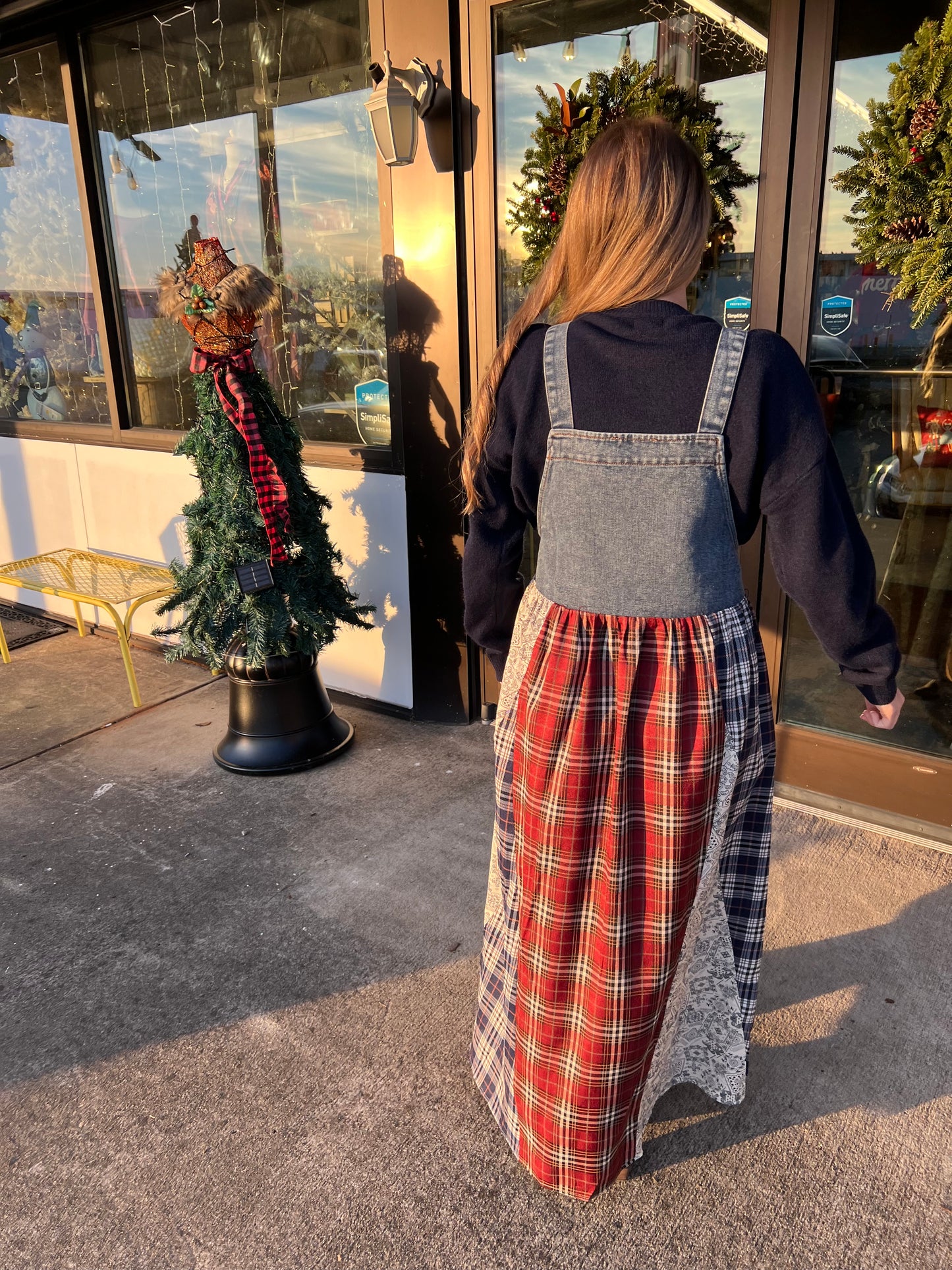 Denim & Plaid Overall Dress