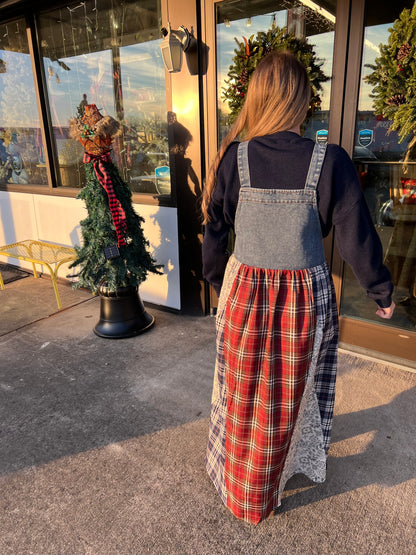 Denim & Plaid Overall Dress
