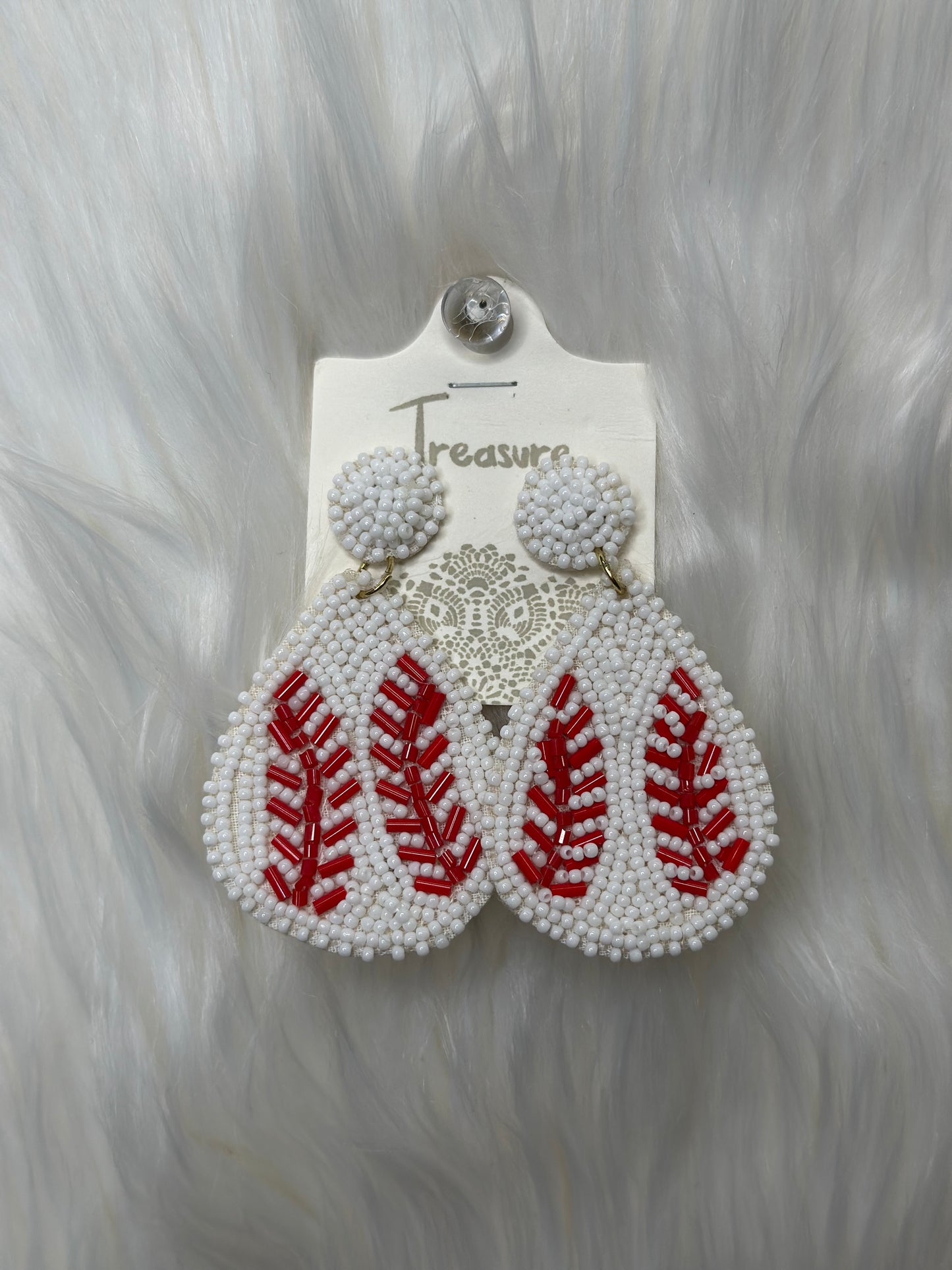 Baseball Seed Beaded Earring