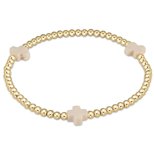 Enewton Extends - Signature Cross Gold Pattern 3mm Bead Bracelet - Off-White