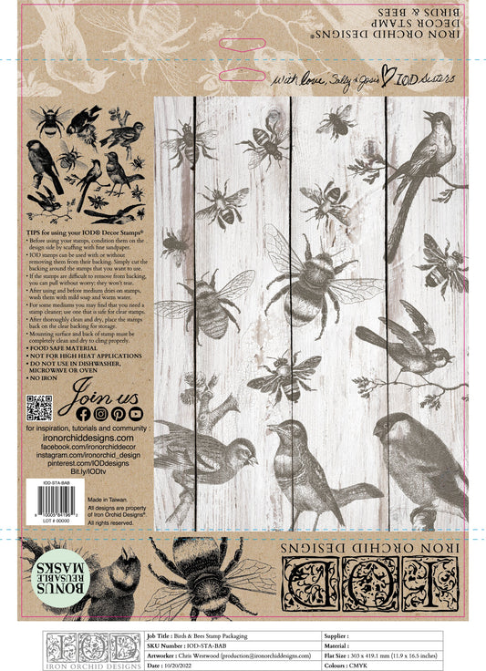 Birds & Bees 12x12 IOD Stamp