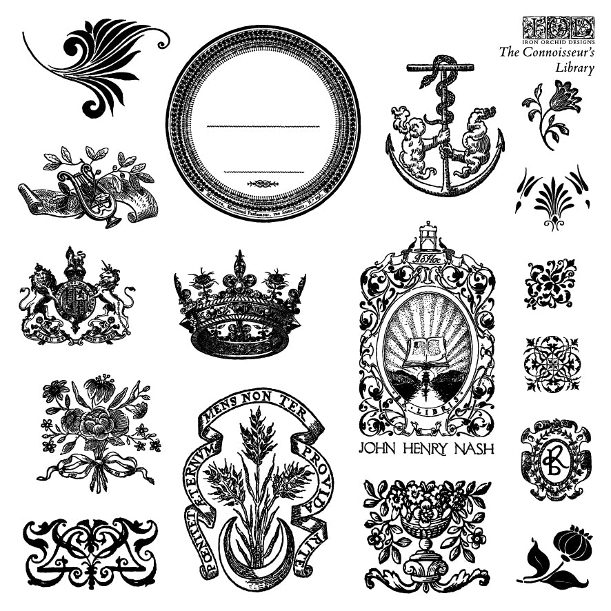 The Connoisseur's Library Labels 6x6 IOD Stamp™