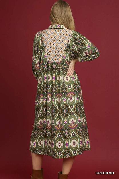 Abstract Bloom Midi Dress | Green