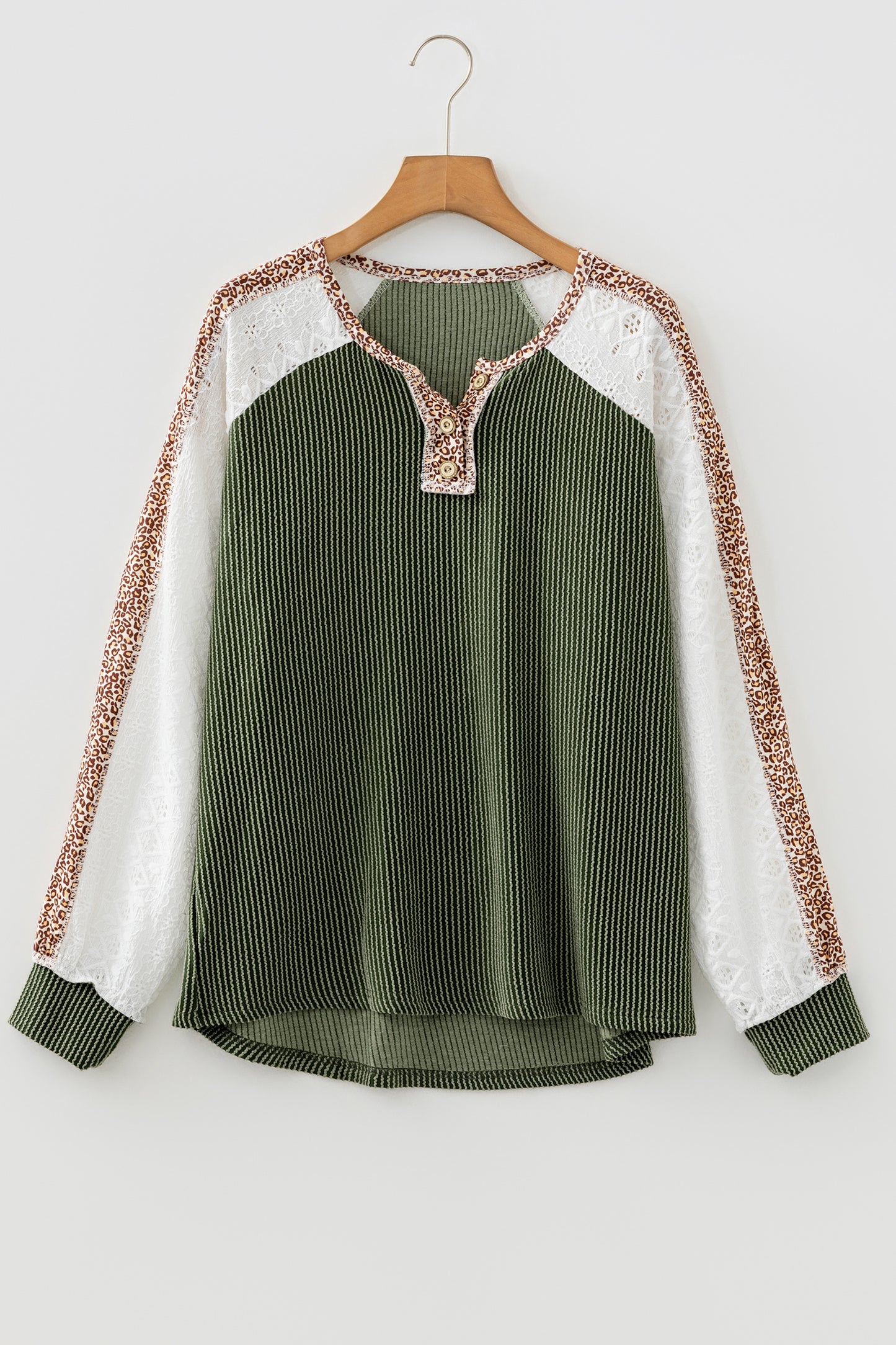 Leopard Lace Green Rib Top