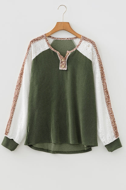 Leopard Lace Green Rib Top
