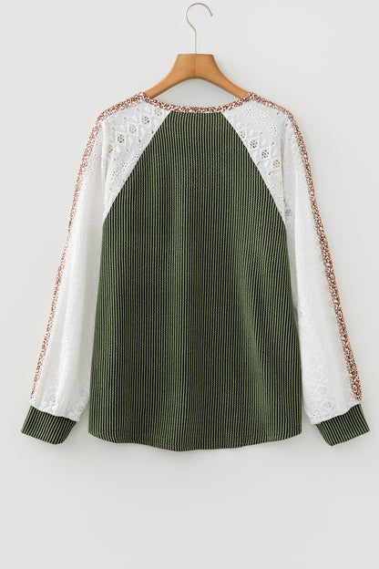 Leopard Lace Green Rib Top