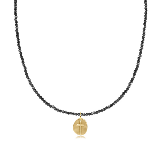 eNewton 17" Choker Faceted Hematite 2mm Bead - Inspire Small Gold Charm