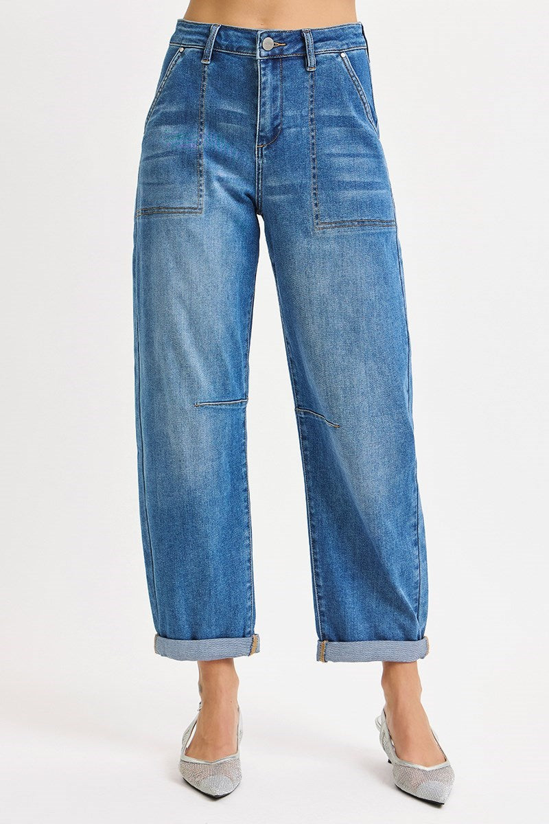 Patch Pocket Barrel Jeans | medium wash