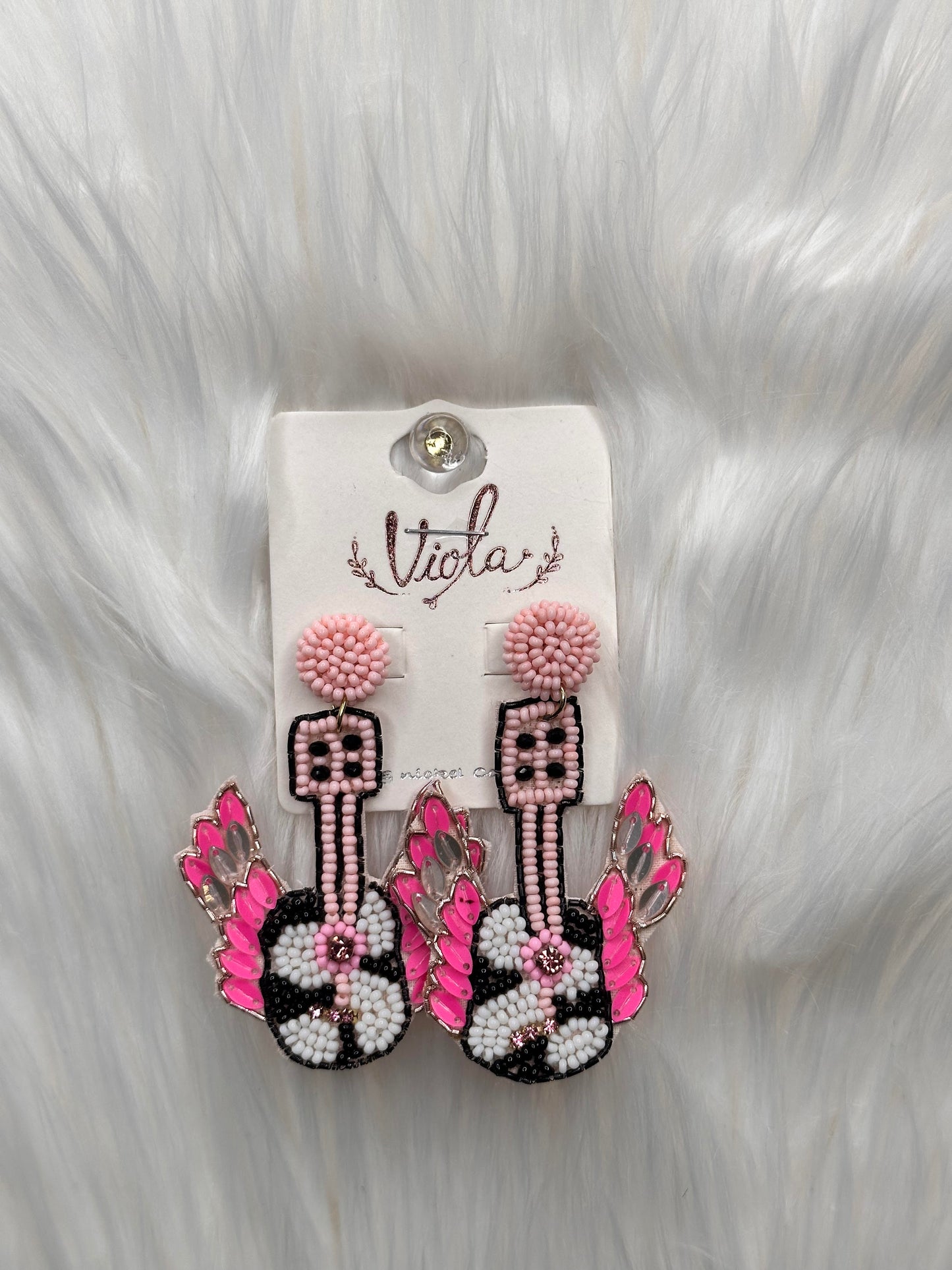 Pink Guitar Beaded Earring