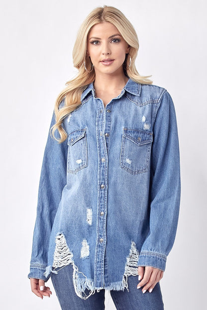 Tessa Distressed Denim Shirt | medium wash