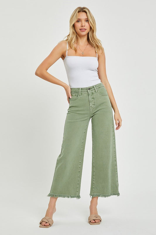 Olivia Wide Leg Crop Jeans | Olive