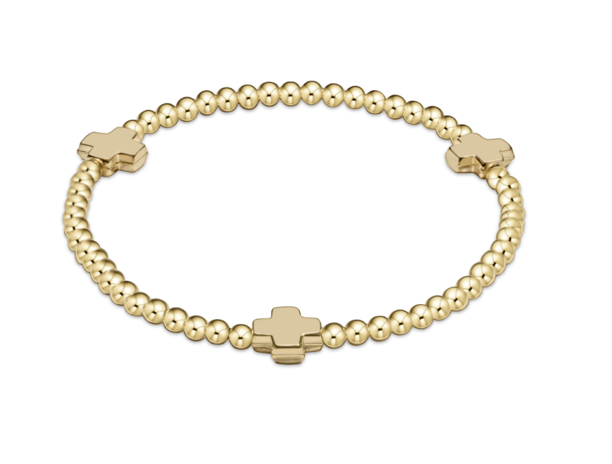 eNewton - Signature Cross Gold Pattern 3mm Bead Bracelet