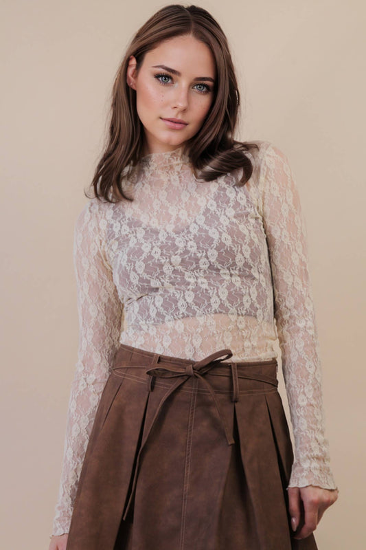 Lucia Lace High Neck Top | Champagne