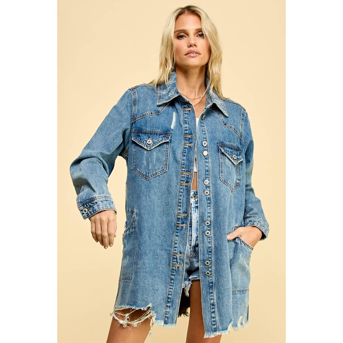 Sadie Distressed Denim Shacket