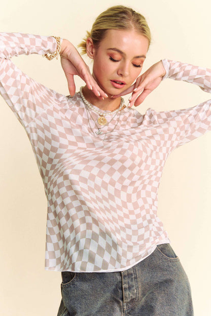 Harper Check Mesh Top