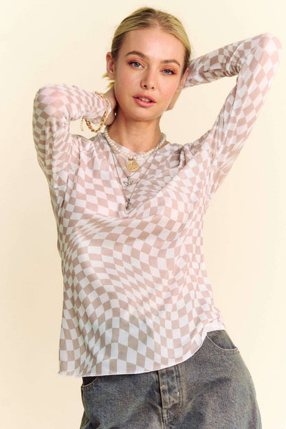 Harper Check Mesh Top