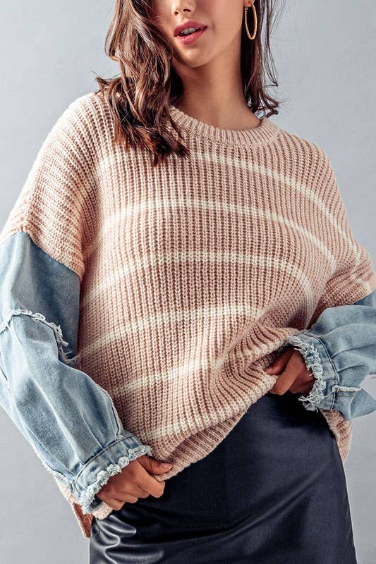 Blaire Sweater with Denim Sleeves