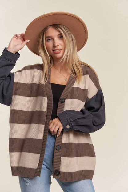 Audrey Denim Stripe Sweater Cardigan