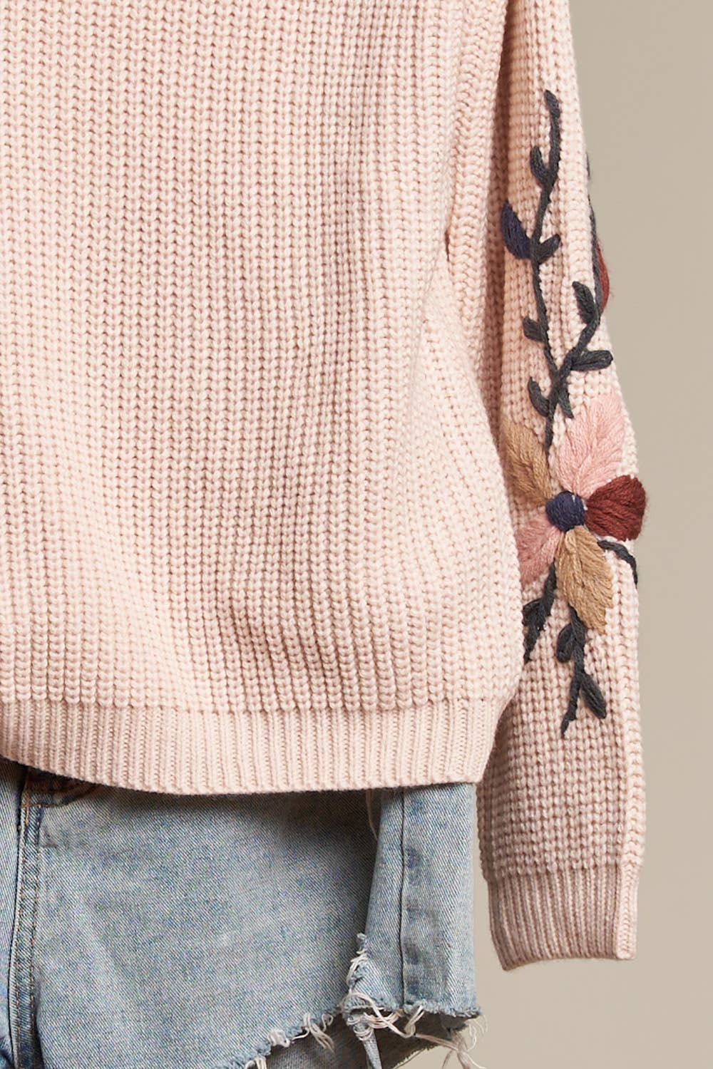 Clara Embroidered Knit Sweater | Blush