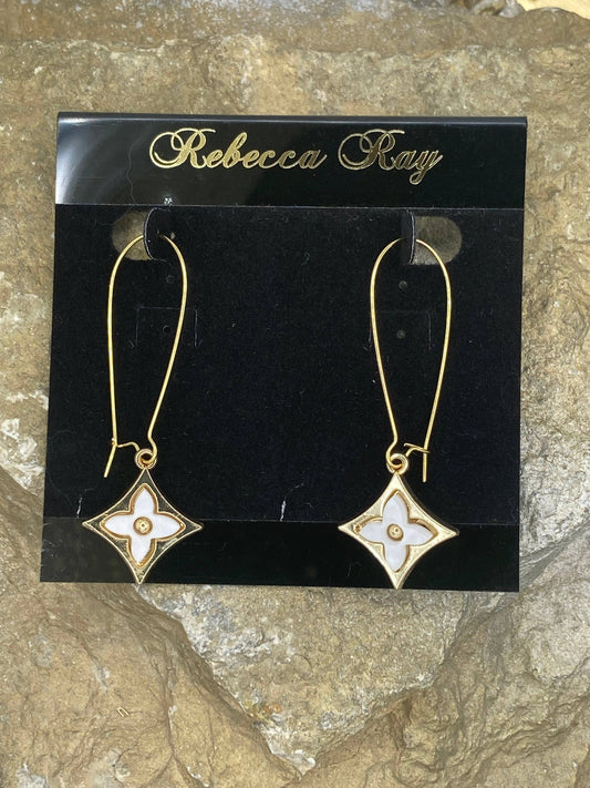 Gold Pearl Clover Earring Drop