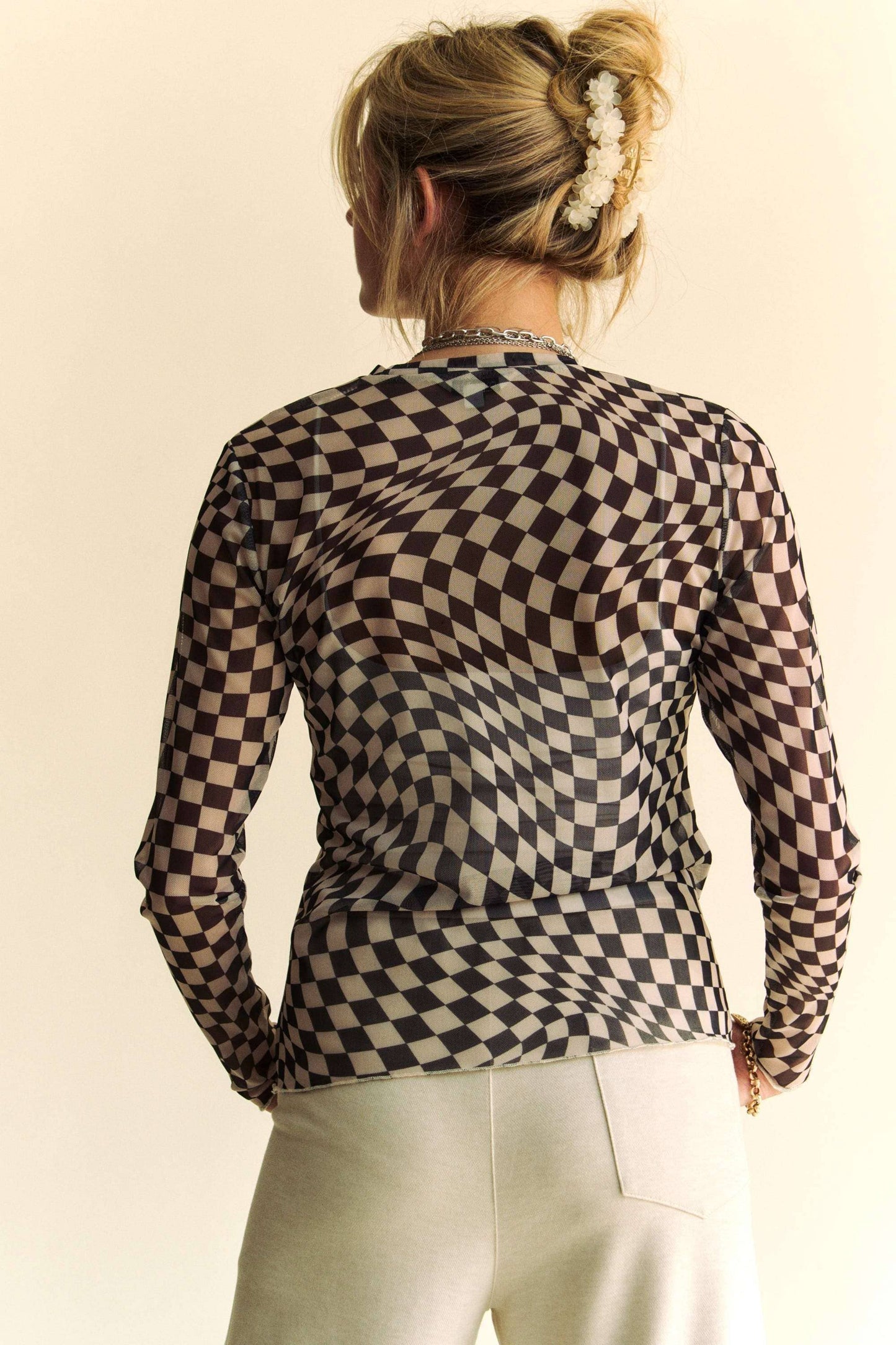 Harper Check Mesh Top