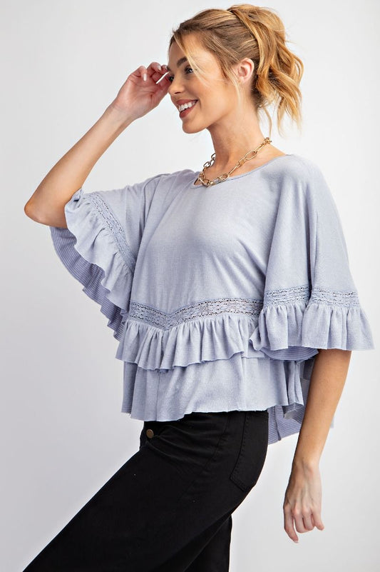 Cascade Charm Ruffle Top | Baby Blue